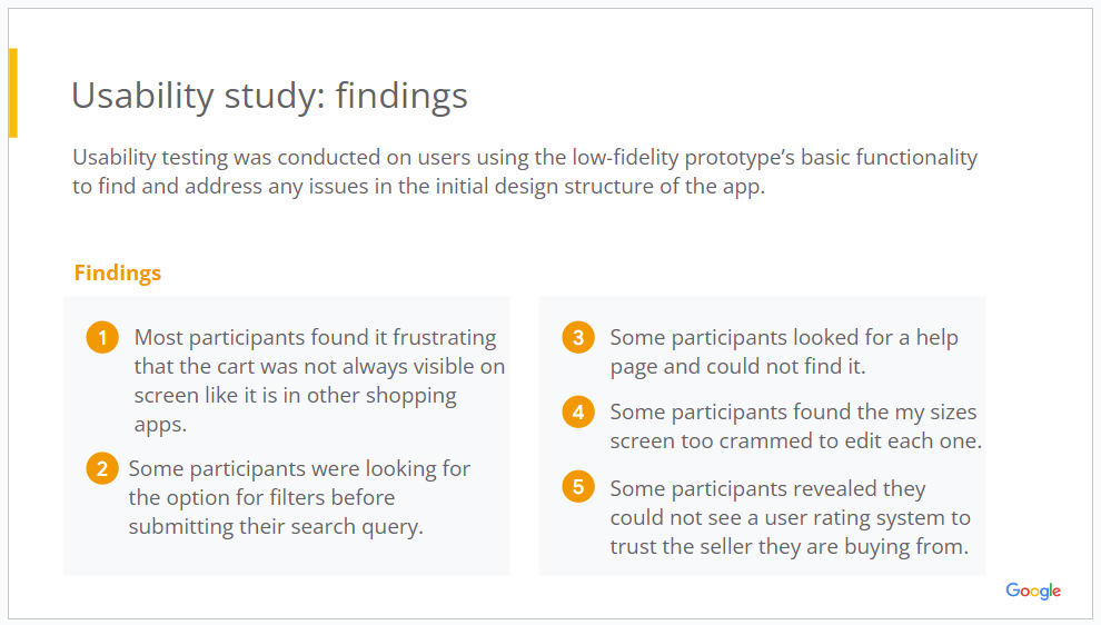 Key findings from the usability testing on the low-fidelity prototypes